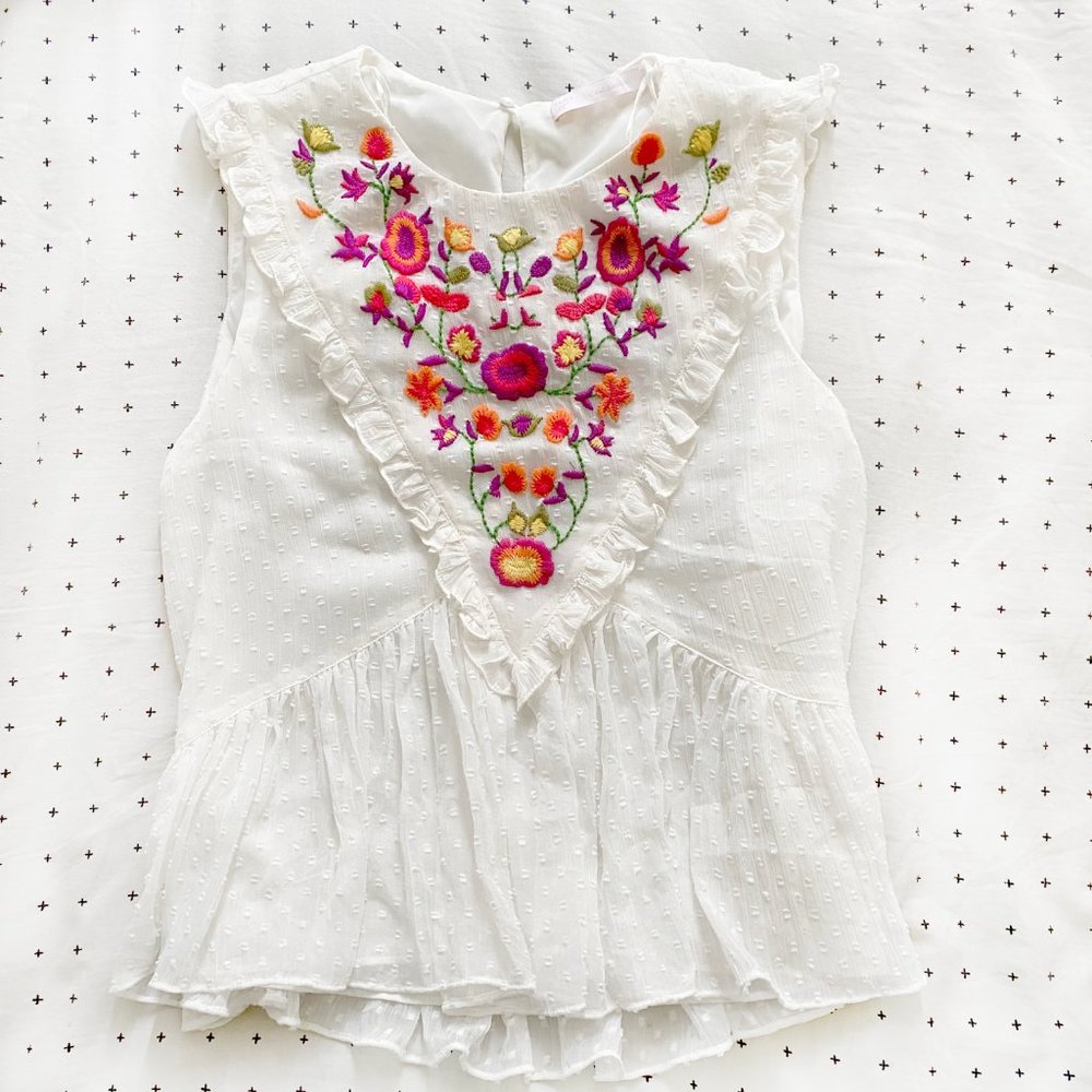 ZARA Embroidered Dotted Top